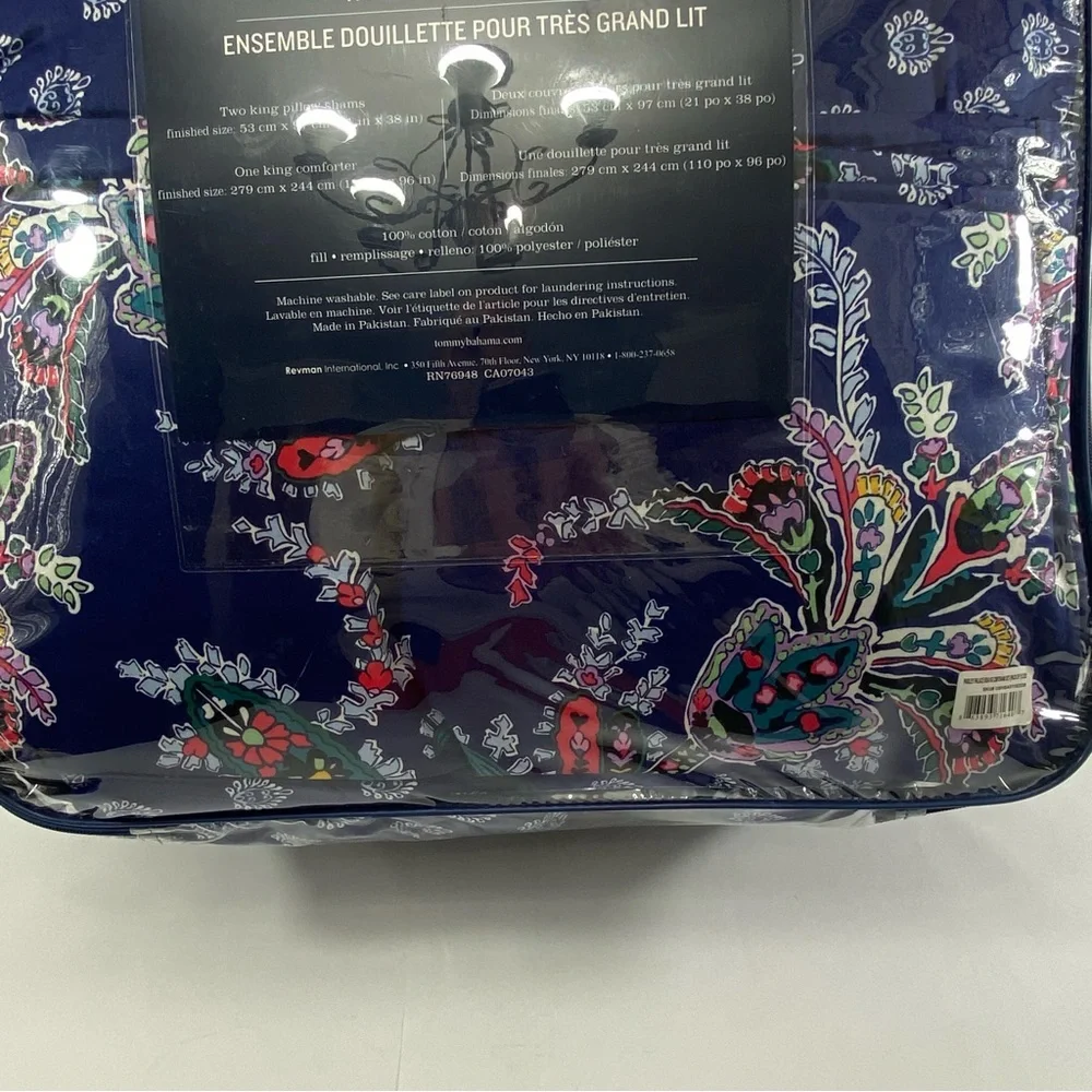 Tommy Bahama King Bedding Set Comforter & 2 Pillow Shams Indigo Floral